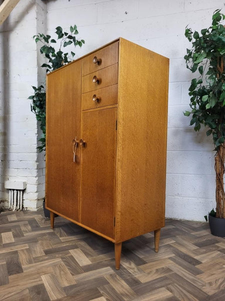 Vintage Mid-Century Meredew Gentlemans Wardrobe Tallboy Blonde Oak Retro MCM