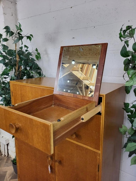 Vintage Mid-Century Meredew Gentlemans Wardrobe Tallboy Blonde Oak Retro MCM