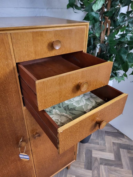 Vintage Mid-Century Meredew Gentlemans Wardrobe Tallboy Blonde Oak Retro MCM