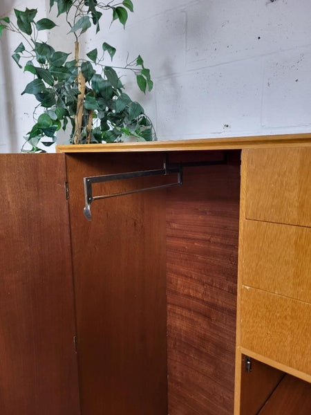 Vintage Mid-Century Meredew Gentlemans Wardrobe Tallboy Blonde Oak Retro MCM