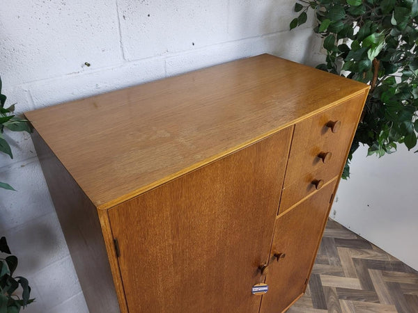 Vintage Mid-Century Meredew Gentlemans Wardrobe Tallboy Blonde Oak Retro MCM