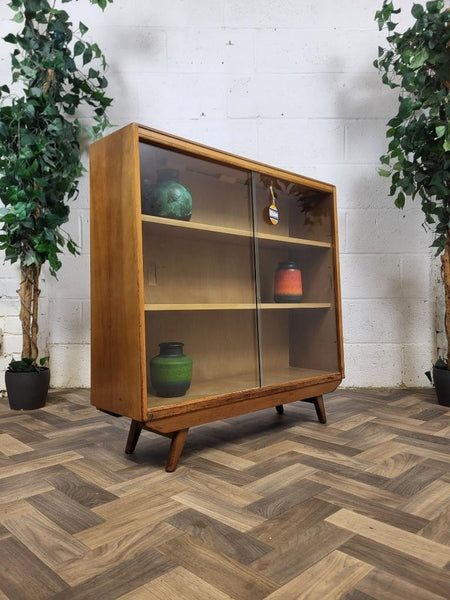 Vintage Mid-Century Avalon Yatton Small Walnut & Glass Bookcase Scandi Retro MCM