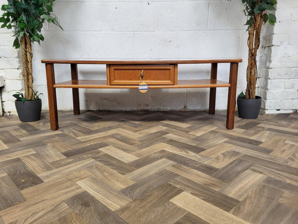 Vintage Mid-Century G Plan Teak & Glass Long Coffee Table With Drawer Danish MCM