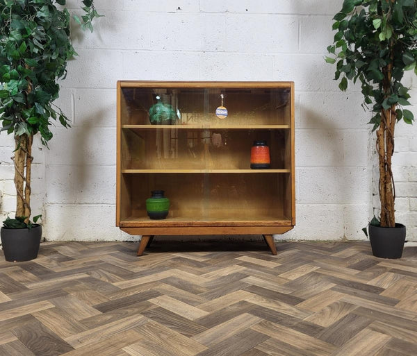 Vintage Mid-Century Avalon Yatton Small Walnut & Glass Bookcase Scandi Retro MCM