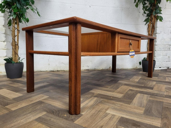 Vintage Mid-Century G Plan Teak & Glass Long Coffee Table With Drawer Danish MCM