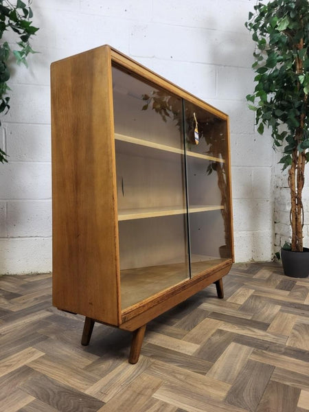 Vintage Mid-Century Avalon Yatton Small Walnut & Glass Bookcase Scandi Retro MCM