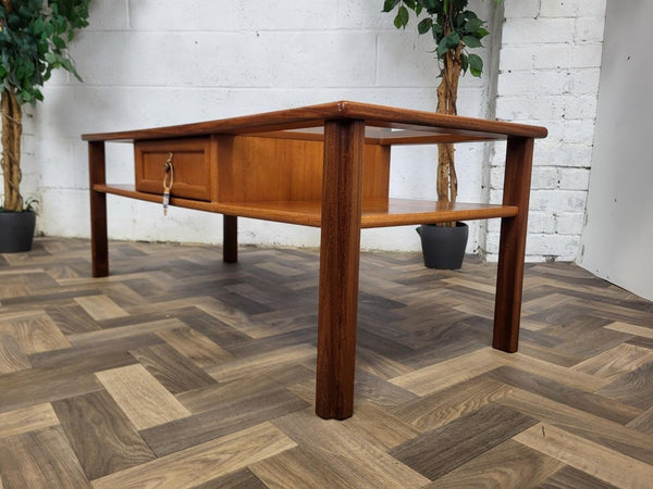 Vintage Mid-Century G Plan Teak & Glass Long Coffee Table With Drawer Danish MCM