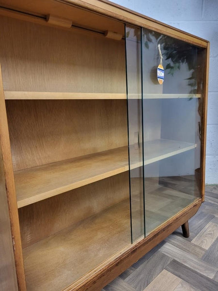 Vintage Mid-Century Avalon Yatton Small Walnut & Glass Bookcase Scandi Retro MCM