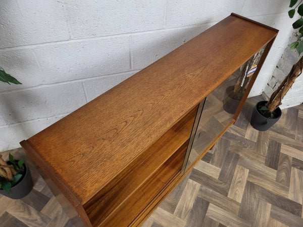 Vintage Mid-Century Slim Teak & Glass Bookcase Scandi Retro MCM