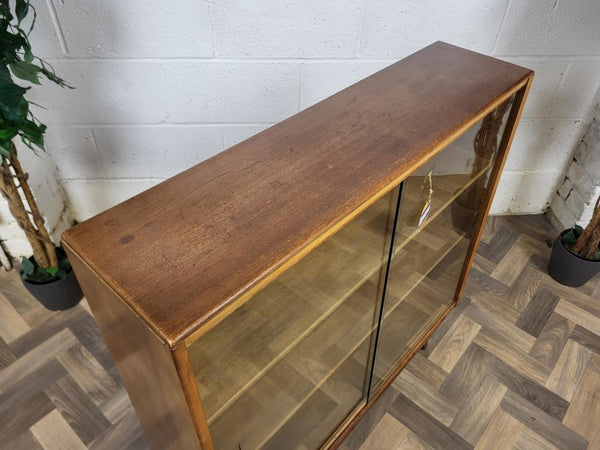 Vintage Mid-Century Avalon Yatton Small Walnut & Glass Bookcase Scandi Retro MCM