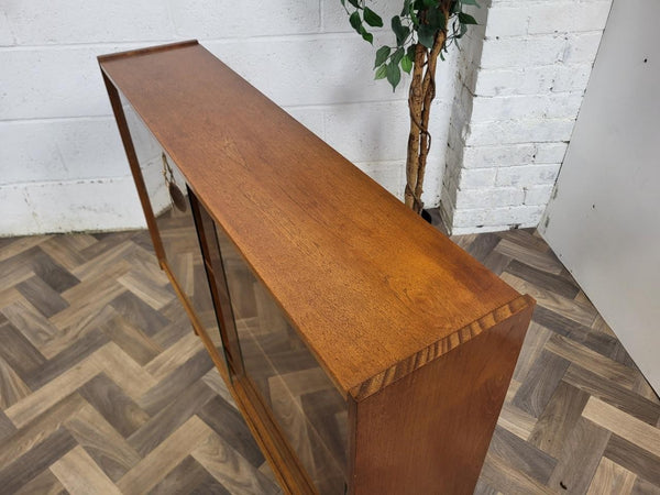 Vintage Mid-Century Slim Teak & Glass Bookcase Scandi Retro MCM