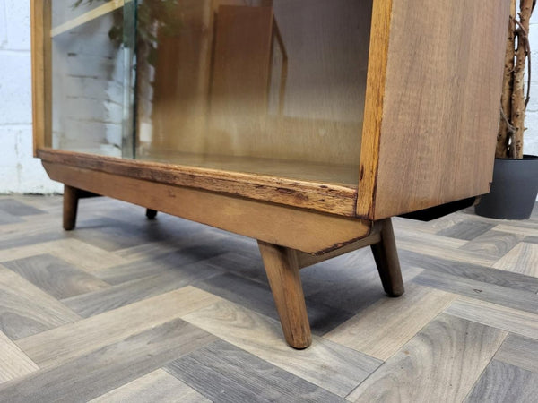 Vintage Mid-Century Avalon Yatton Small Walnut & Glass Bookcase Scandi Retro MCM