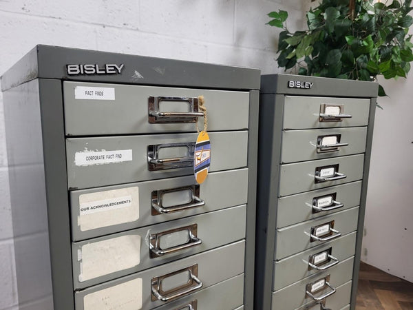 Pair Of Vintage Bisley Grey Metal 15 Drawer Filing Cabinets Industrial