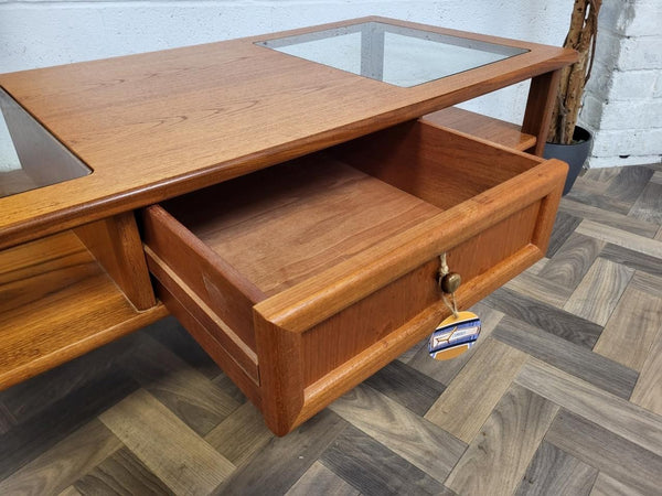 Vintage Mid-Century G Plan Teak & Glass Long Coffee Table With Drawer Danish MCM