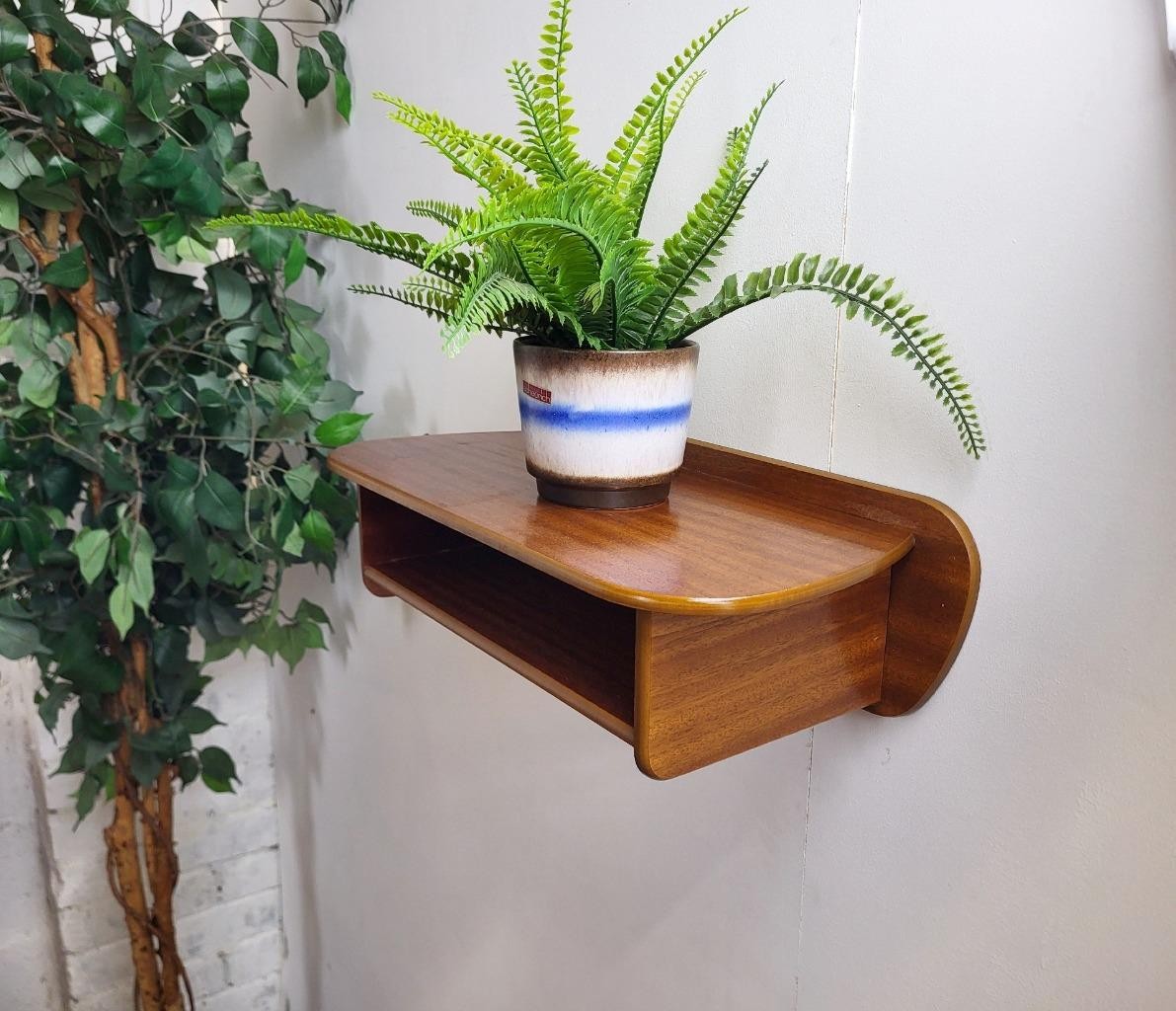 Vintage Mid-Century Teak Floating Hall Telephone Shelf Danish Scandi Retro MCM