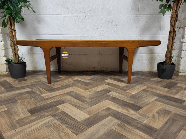 Vintage Mid-Century Teak & Tiled Long Coffee Table Danish Scandi Retro MCM