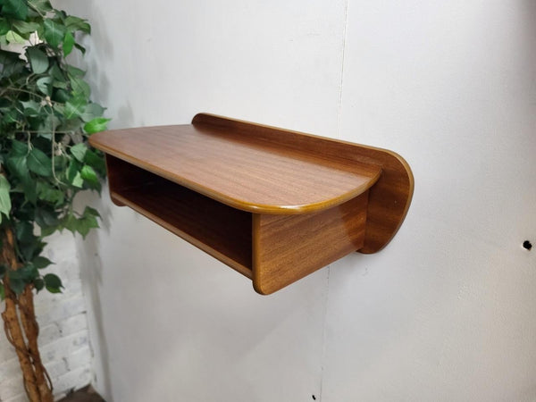 Vintage Mid-Century Teak Floating Hall Telephone Shelf Danish Scandi Retro MCM
