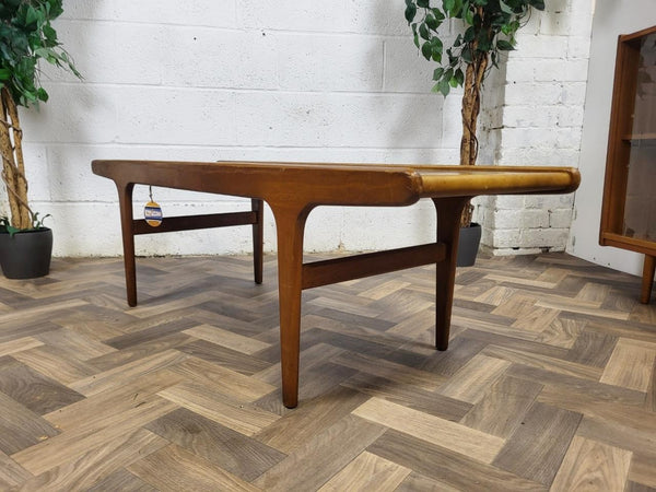 Vintage Mid-Century Teak & Tiled Long Coffee Table Danish Scandi Retro MCM
