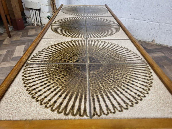 Vintage Mid-Century Teak & Tiled Long Coffee Table Danish Scandi Retro MCM