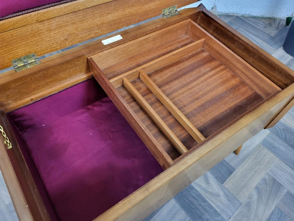 Vintage Mid-Century Walnut Parquet Sewing Craft Box Table Retro 60's MCM