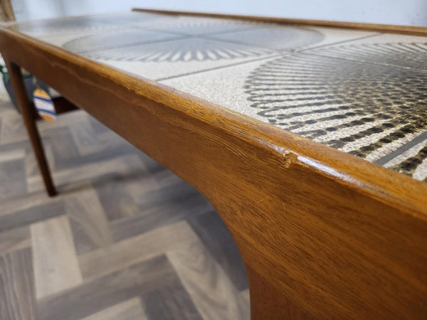 Vintage Mid-Century Teak & Tiled Long Coffee Table Danish Scandi Retro MCM