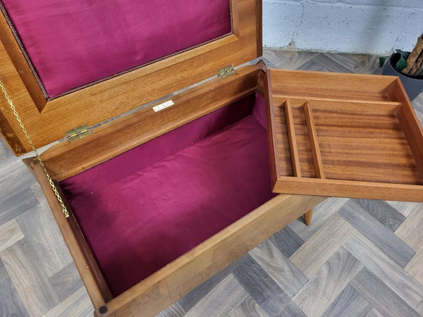 Vintage Mid-Century Walnut Parquet Sewing Craft Box Table Retro 60's MCM