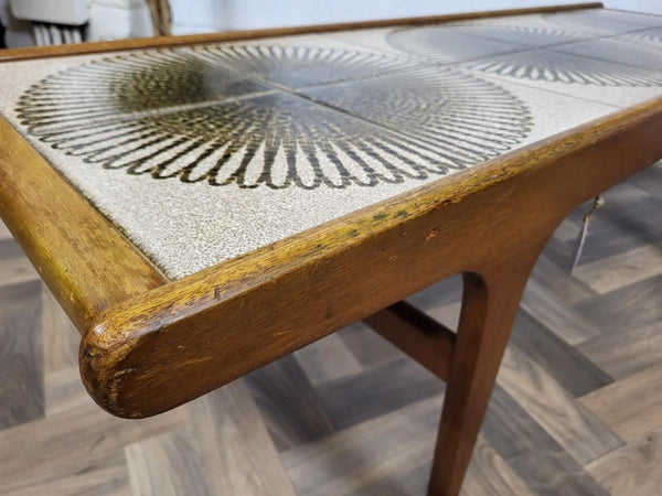 Vintage Mid-Century Teak & Tiled Long Coffee Table Danish Scandi Retro MCM