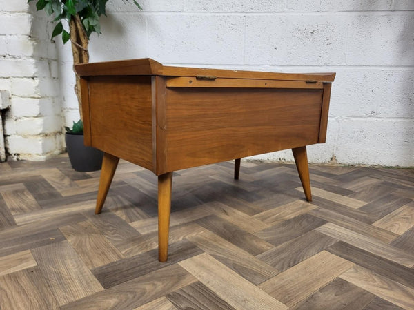 Vintage Mid-Century Walnut Parquet Sewing Craft Box Table Retro 60's MCM