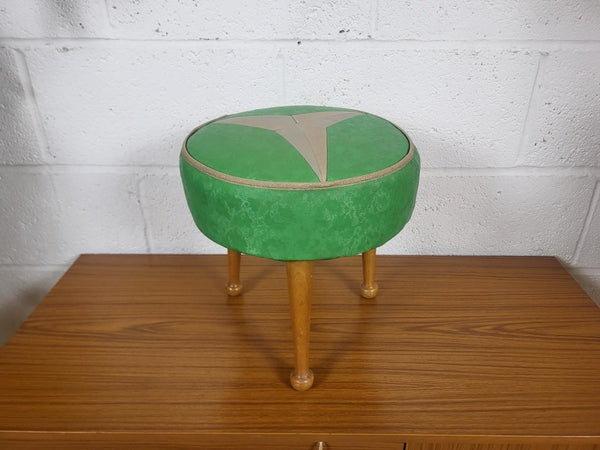 Vintage Mid-Century Sherborne Small Green Vinyl Round Stool Pouffe Retro 70's