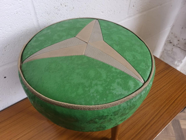 Vintage Mid-Century Sherborne Small Green Vinyl Round Stool Pouffe Retro 70's