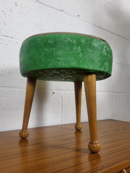 Vintage Mid-Century Sherborne Small Green Vinyl Round Stool Pouffe Retro 70's