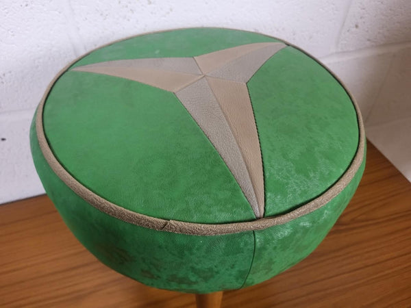 Vintage Mid-Century Sherborne Small Green Vinyl Round Stool Pouffe Retro 70's