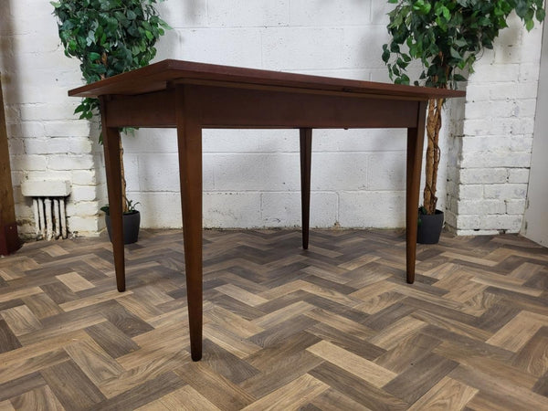 Vintage Mid-Century EON Teak Extending Dining Table & 4 Black Vinyl Chairs