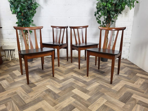 Vintage Mid-Century EON Teak Extending Dining Table & 4 Black Vinyl Chairs