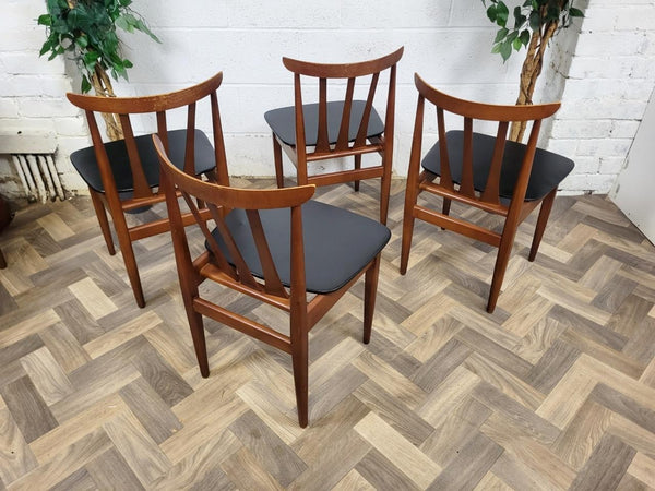 Vintage Mid-Century EON Teak Extending Dining Table & 4 Black Vinyl Chairs