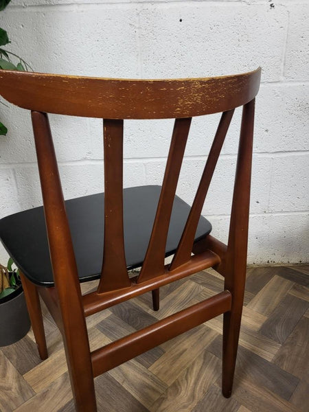 Vintage Mid-Century EON Teak Extending Dining Table & 4 Black Vinyl Chairs