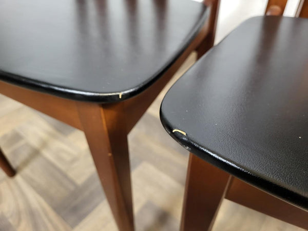 Vintage Mid-Century EON Teak Extending Dining Table & 4 Black Vinyl Chairs