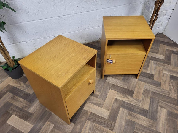 Pair Of Vintage Mid-Century Avalon Blonde Oak Bedside Cabinets Scandi Retro MCM