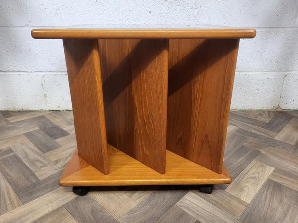 Vintage Mid-Century Teak & Glass Square Coffee Table Magazine LP Rack Danish