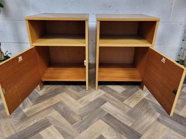 Pair Of Vintage Mid-Century Avalon Blonde Oak Bedside Cabinets Scandi Retro MCM