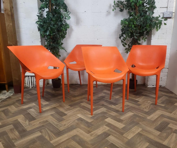 Set Of 4 Dr Yes Kartell Stacking Chairs By Philippe Starck Orange Plastic Retro