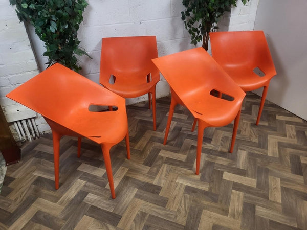Set Of 4 Dr Yes Kartell Stacking Chairs By Philippe Starck Orange Plastic Retro