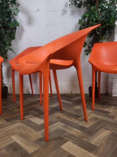 Set Of 4 Dr Yes Kartell Stacking Chairs By Philippe Starck Orange Plastic Retro