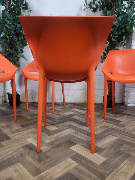 Set Of 4 Dr Yes Kartell Stacking Chairs By Philippe Starck Orange Plastic Retro