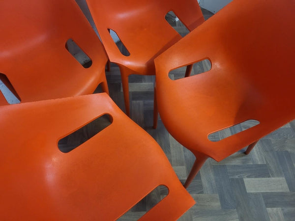 Set Of 4 Dr Yes Kartell Stacking Chairs By Philippe Starck Orange Plastic Retro