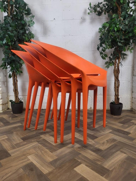 Set Of 4 Dr Yes Kartell Stacking Chairs By Philippe Starck Orange Plastic Retro