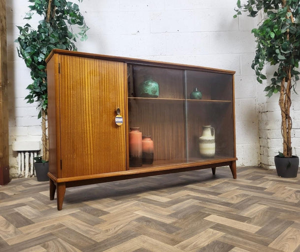 Vintage Mid-Century McIntosh Teak & Glass Long Bookcase Slim Sideboard Retro