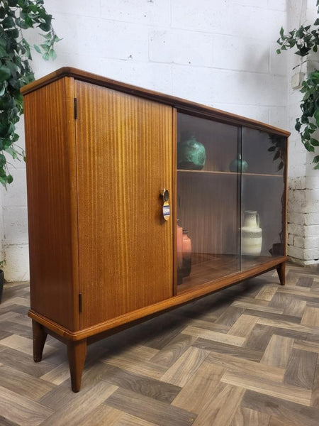 Vintage Mid-Century McIntosh Teak & Glass Long Bookcase Slim Sideboard Retro