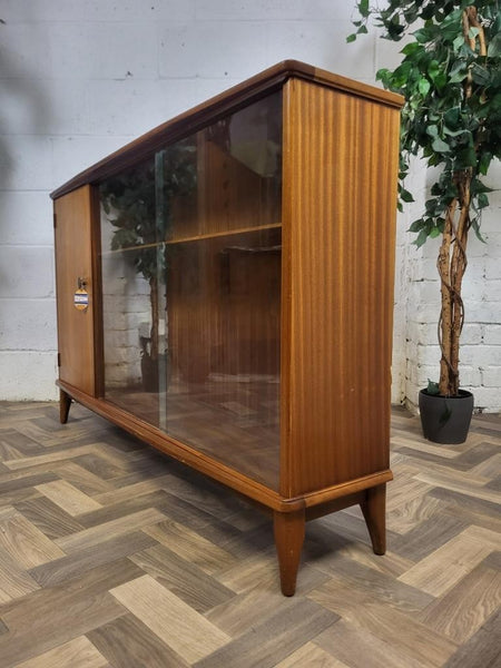 Vintage Mid-Century McIntosh Teak & Glass Long Bookcase Slim Sideboard Retro