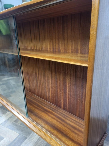 Vintage Mid-Century McIntosh Teak & Glass Long Bookcase Slim Sideboard Retro